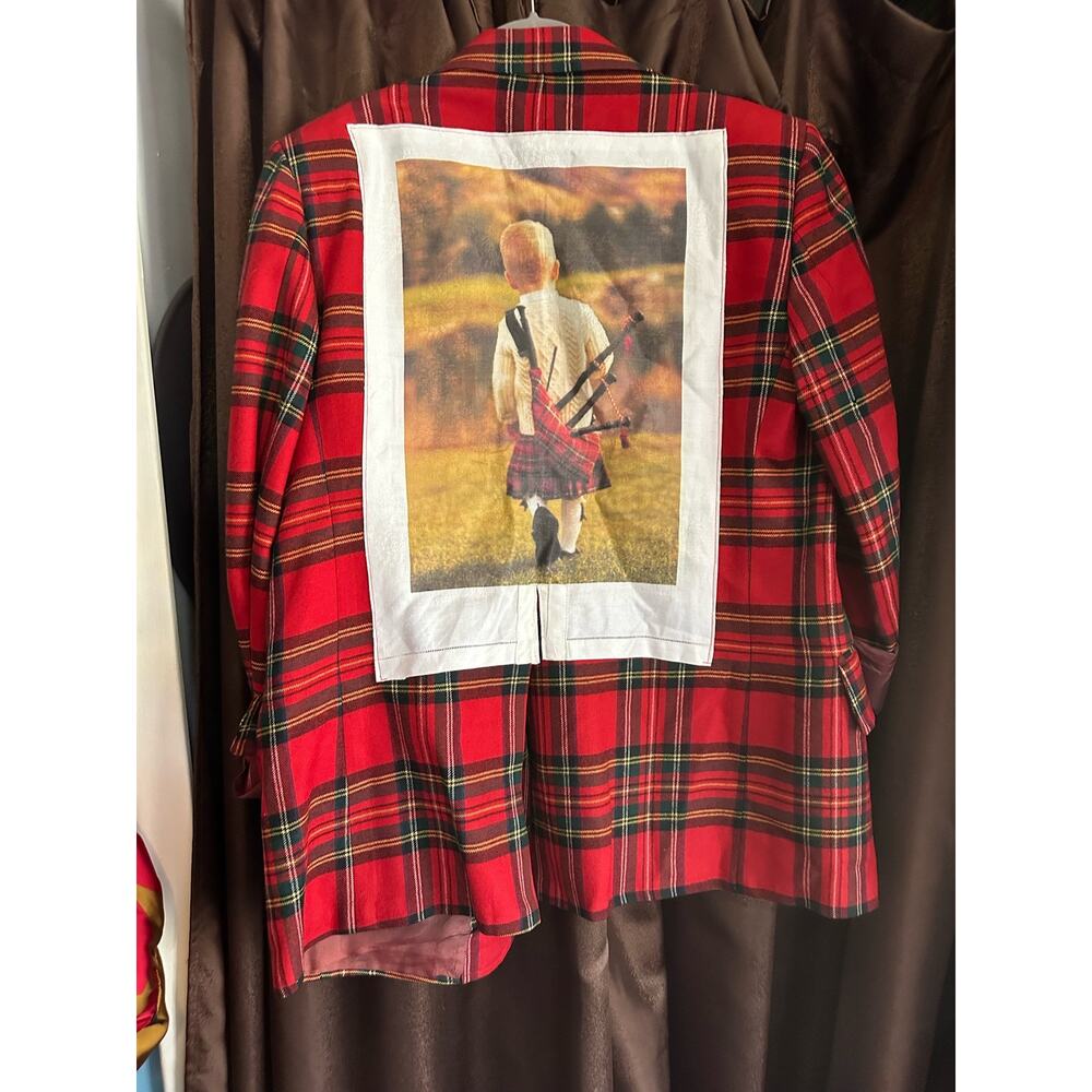 Vintage Sears UpCycled Red  Red Green Tartan Plaid Blazer Jacket